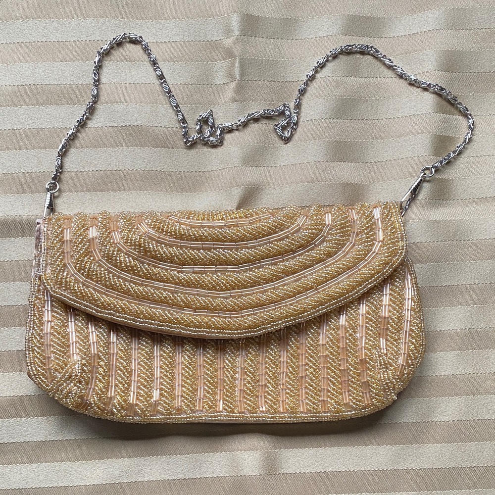 Elegant Gold Beaded Clutch